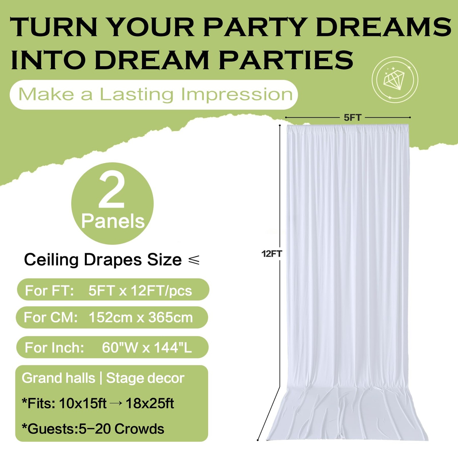 10ft×12ft White Backdrop Curtain for Wedding Parties, 2 Panels Wrinkle Free P…