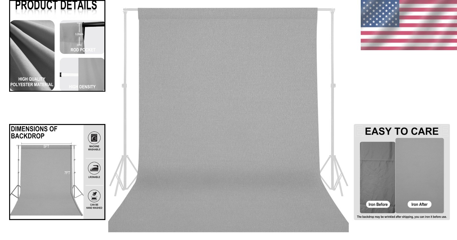 Seamless 5FTX7FT Grey Backdrop for Professional Photos – Washable & Durable