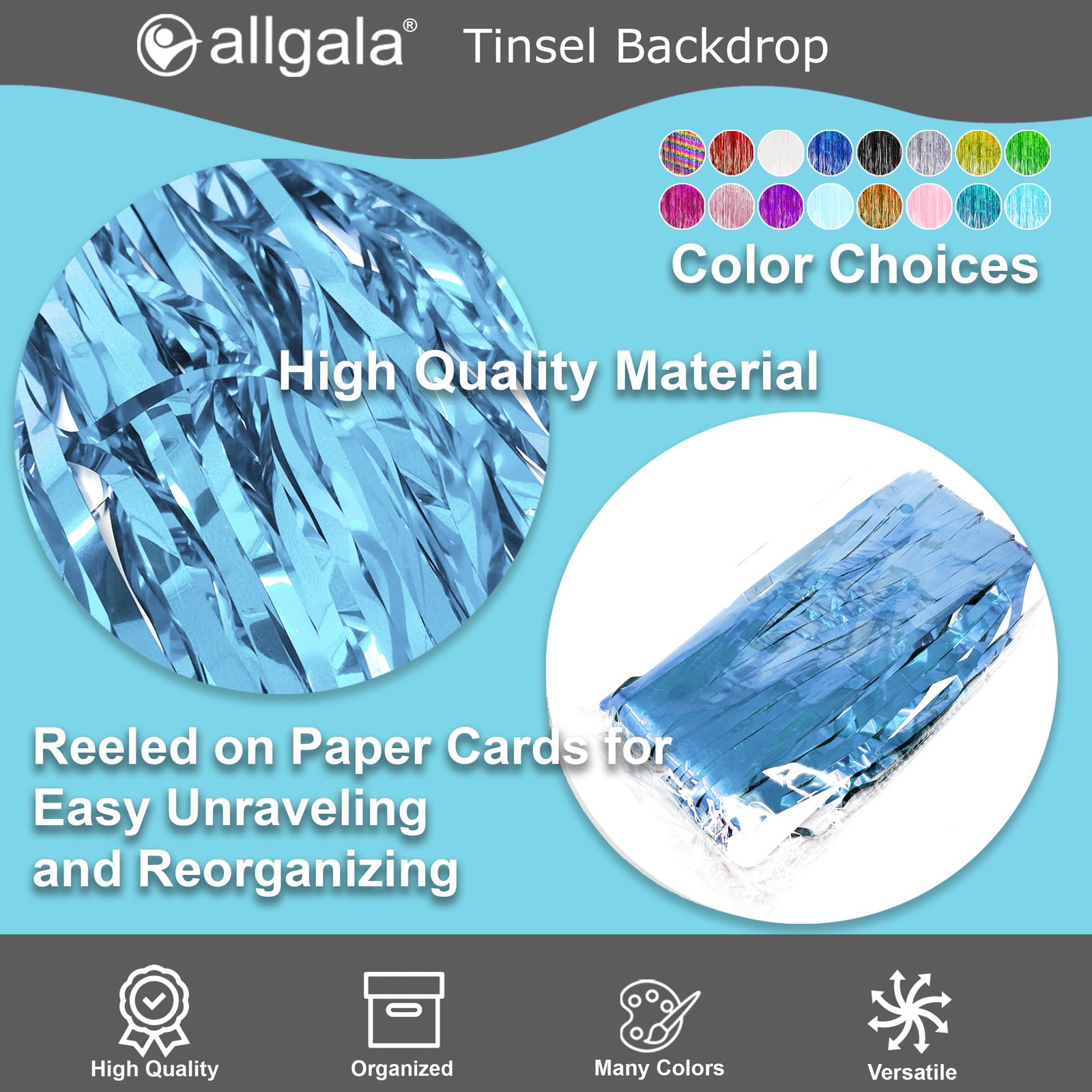 4 Pack Light Blue Metallic Tinsel Party Backdrop Curtain Fringe 3.3×8.2 FT