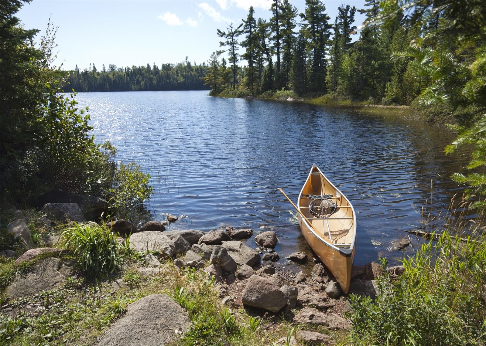 BELECO 7x5ft Fabric Forest Lake Fisherman’s Canoe Backdrop for 7x5FT, A15064