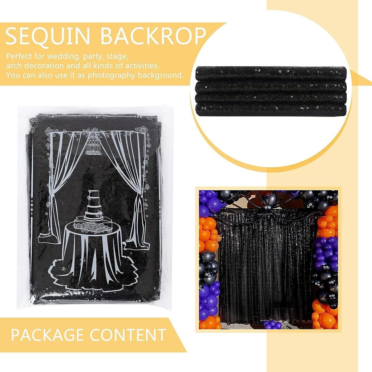 Black Sequin Backdrop Curtain 7ft x 7ft Glitter Photo Booth Backdrop for Wedding