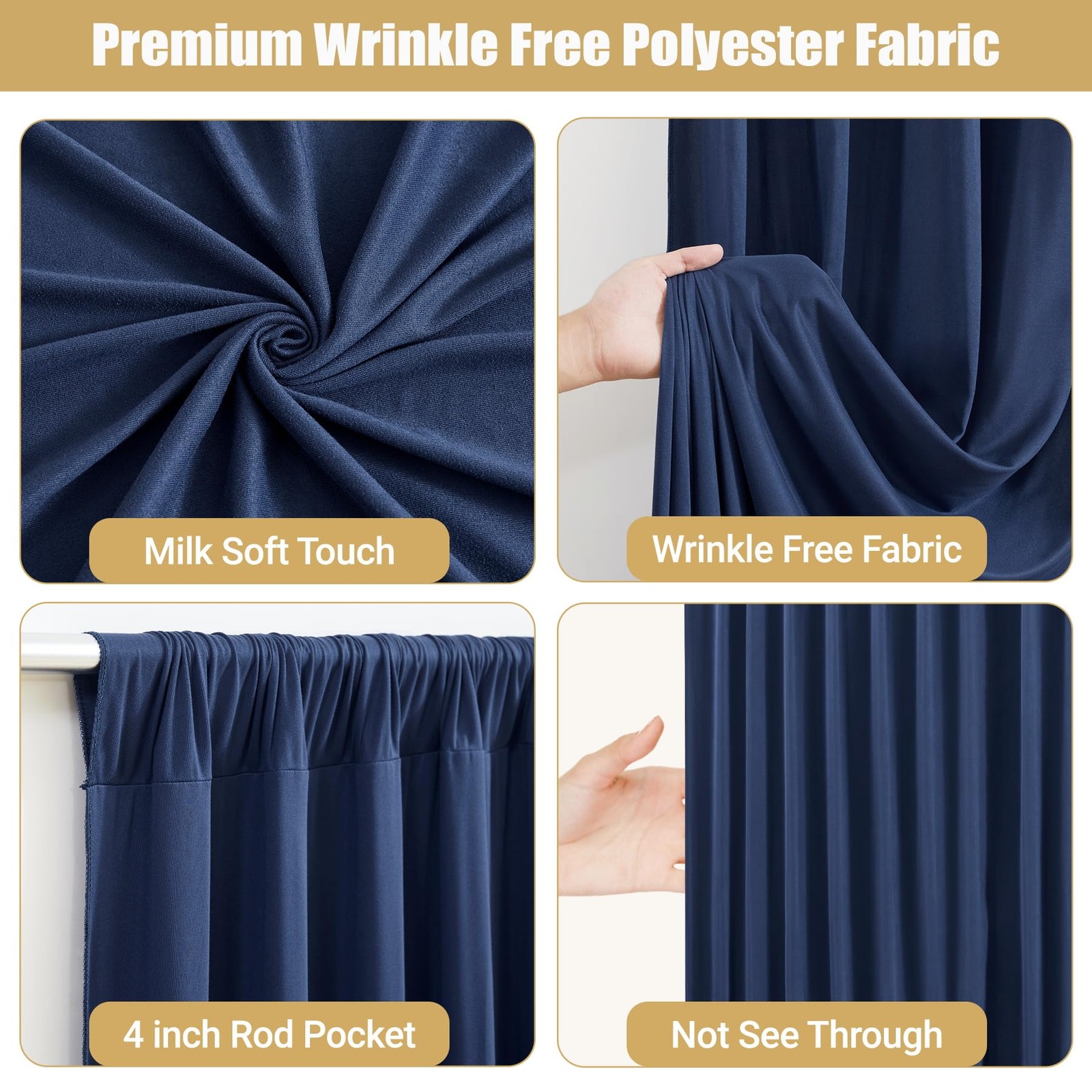 2 Panels 5x10ft Navy Blue Backdrop Curtains Set With Lights String Set