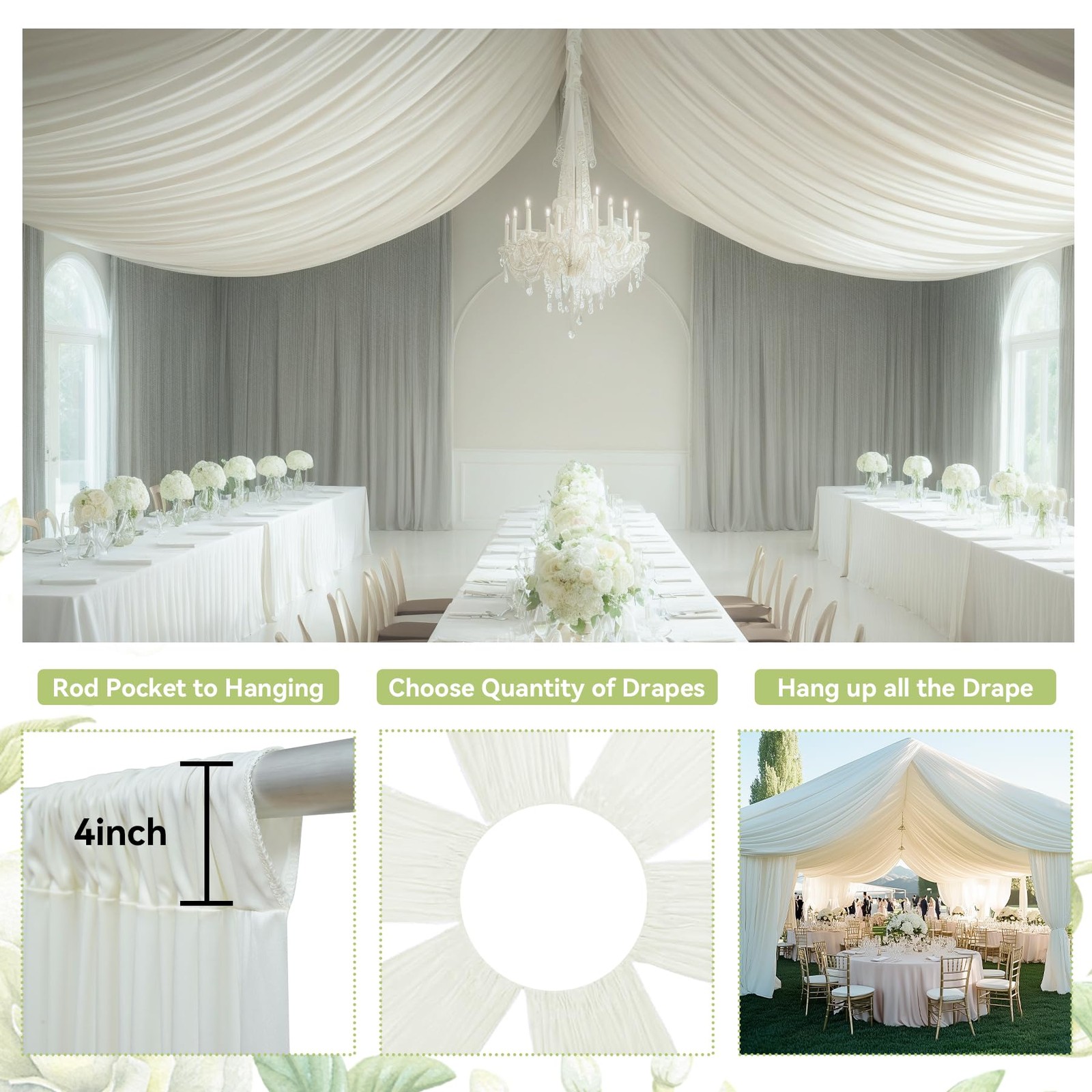 10 Panels 5ft(W) x 20ft(H) Ivory Ceiling 60″W x 240″L (Pack of 10),
