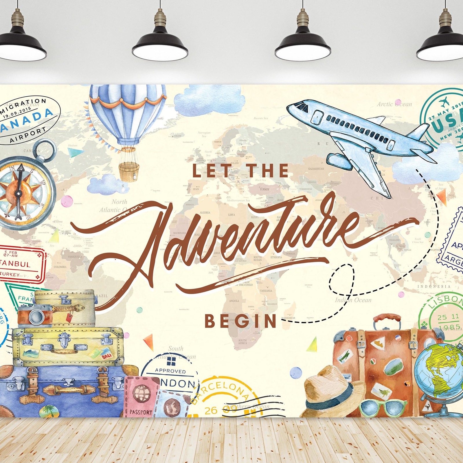 Riyidecor Let The Adventure Begin Backdrop World Map 7Wx5H, Travel