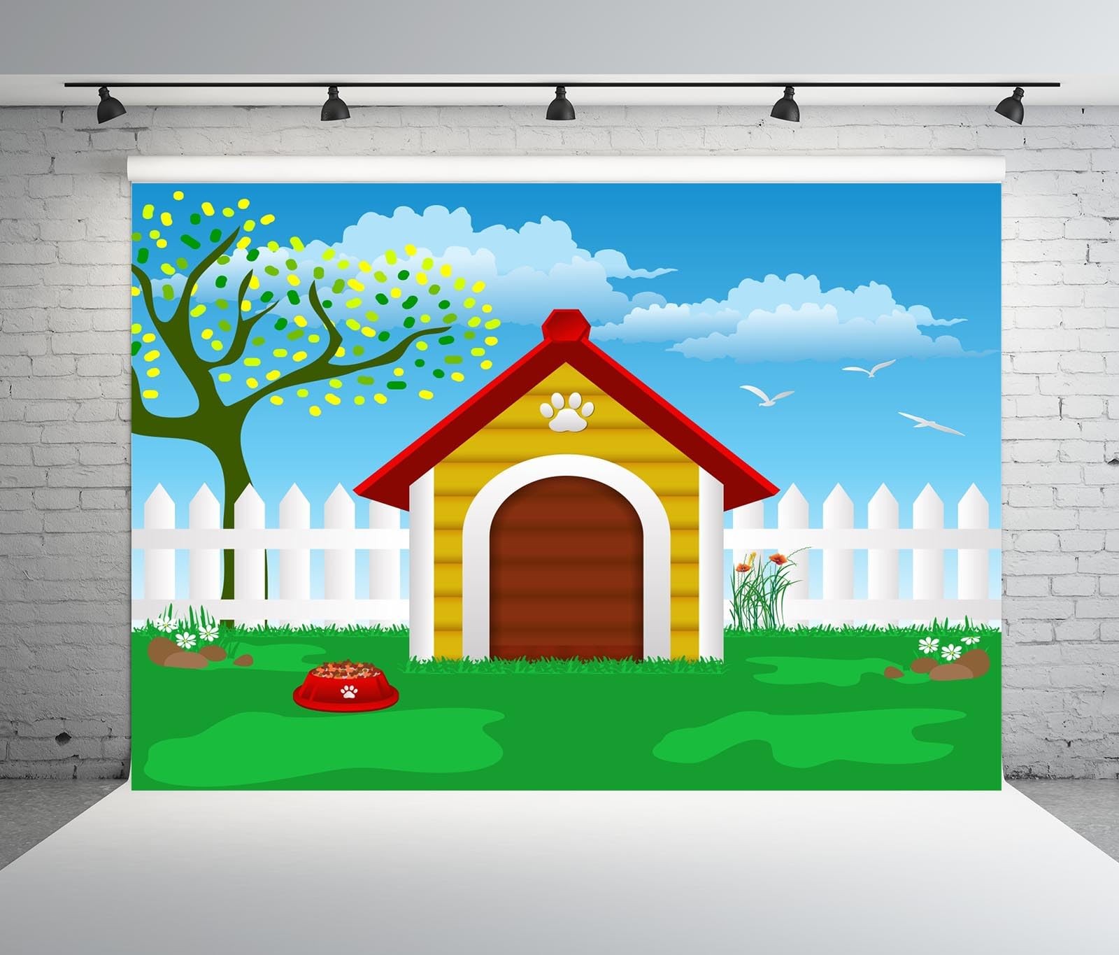 7x5ft Fabric Cartoon Pets House Backdrop Doghouse Puppy Dog Cat Party Decorat…