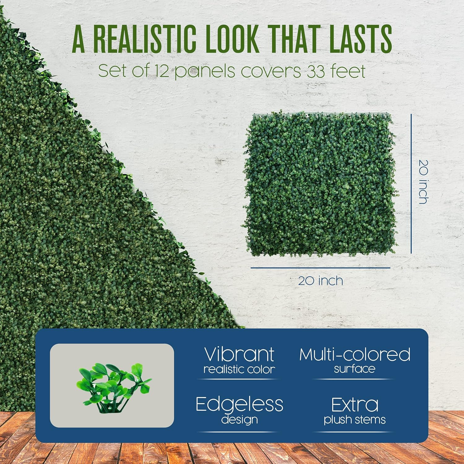 Artificial Grass Wall Panels – 20″x20″ Faux Greenery Backdrop, 12 Pack