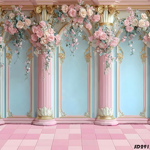 10’x10’Computer-painted Pink Floral Column Wall Scenic background backdrop SD291