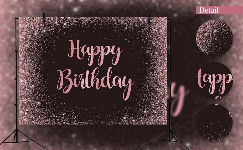 Pink Happy Birthday Backdrop Rose Gold Dot Glitter Sparkle Girl Birthday Phot…