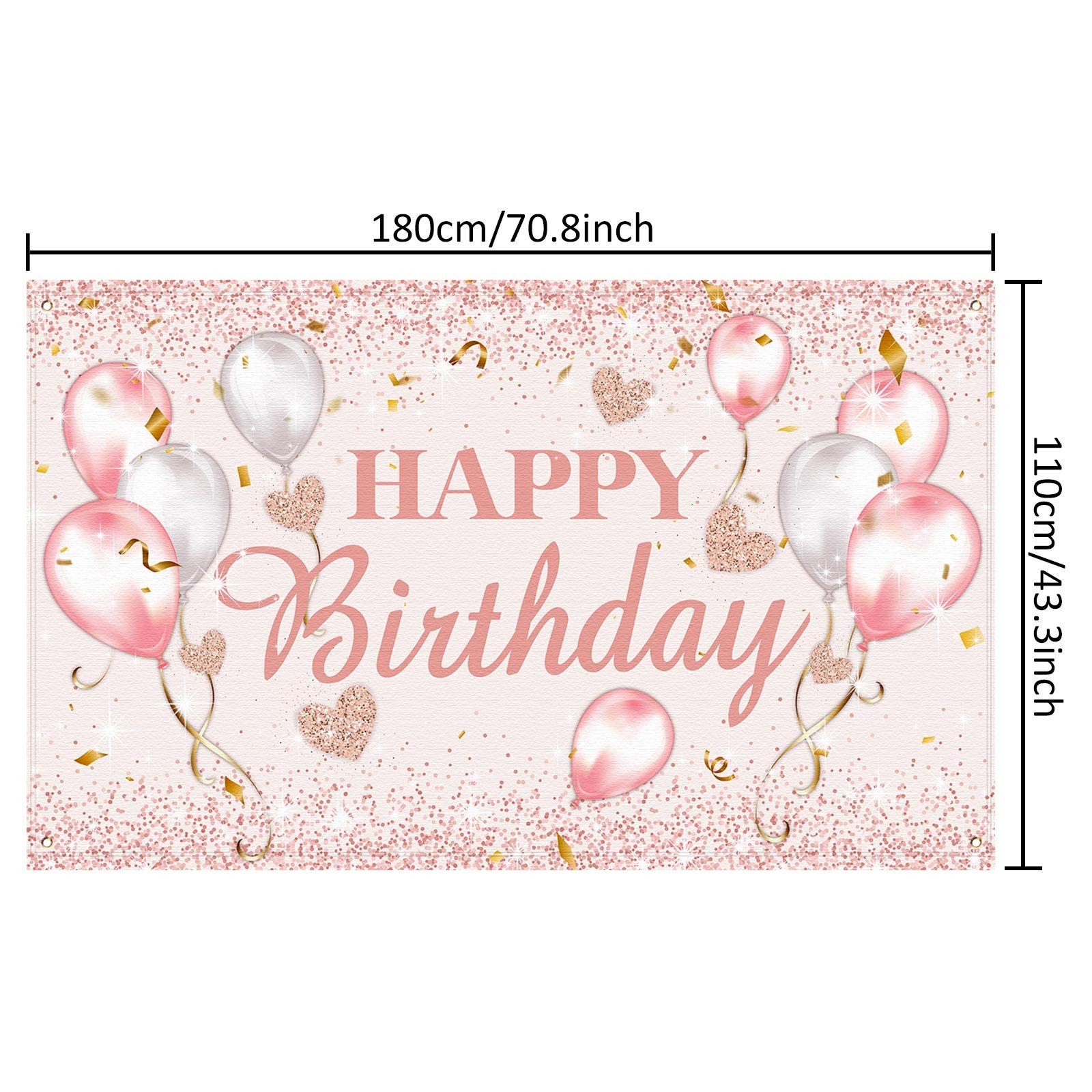 Tatuo Pink and Rose Gold Happy Birthday Party 70.8 x 43.3 inch,