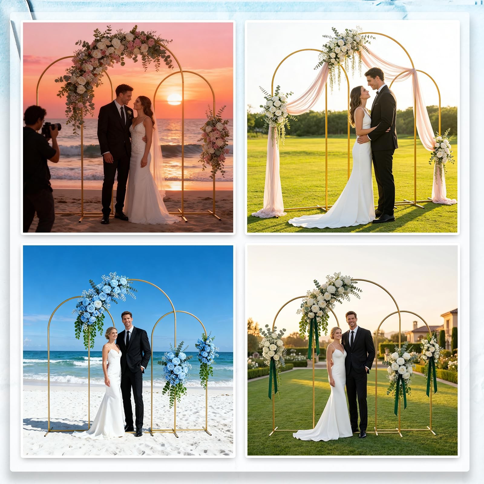 Metal Arch Backdrop Stand 7.2FT+6.6FT+6FT: Wedding Arch Frame for Ceremony Ba…