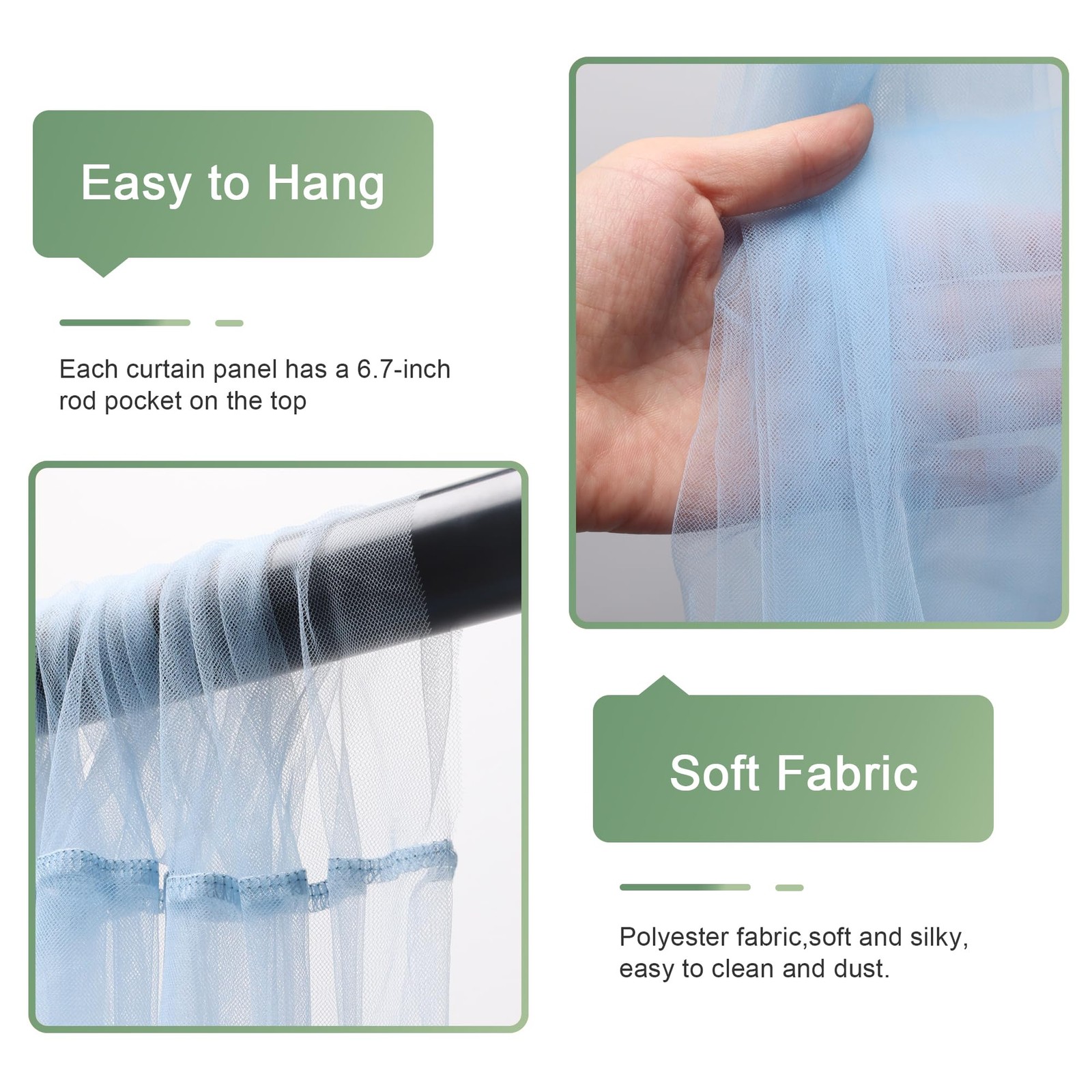 2 PCS Baby Blue Tulle Backdrop Curtain Light String 10×8 FT Sheer Panel 5×8
