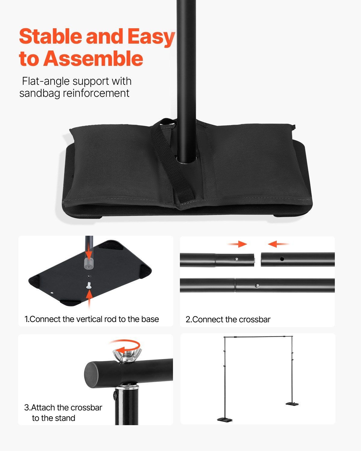 Backdrop Holder 8.5x10ft, 7 Crossbars, 10lb Load, With Sandbags & Clips