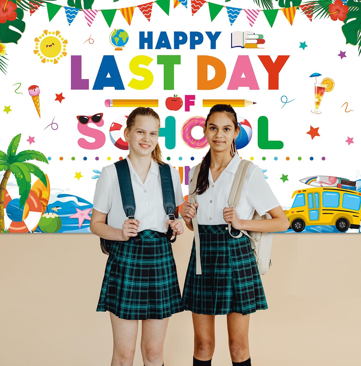Happy Last Day of School Hello Summer Backdrop Banner End of School Year Them…