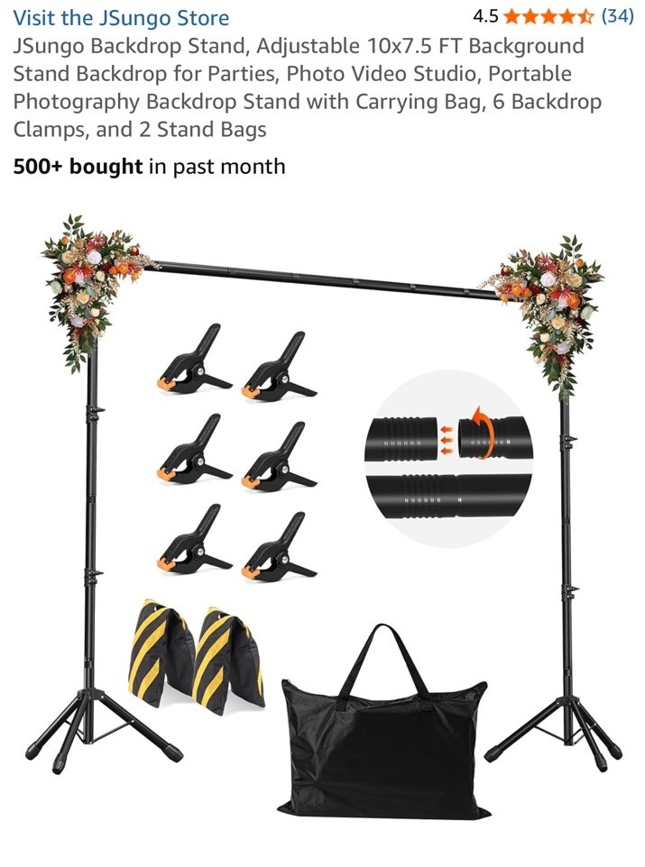 Backdrop Stand 10×7.5ft, Height Adjustable and Width Black