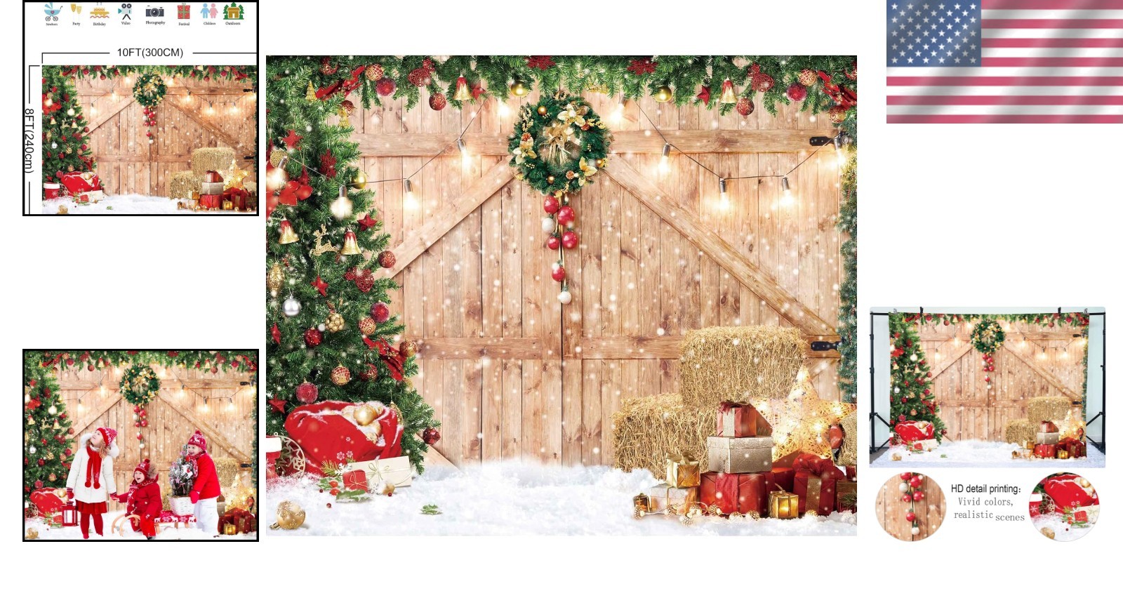 Vibrant 10ft x 8ft Christmas Backdrop – Perfect for Capturing Holiday Memories