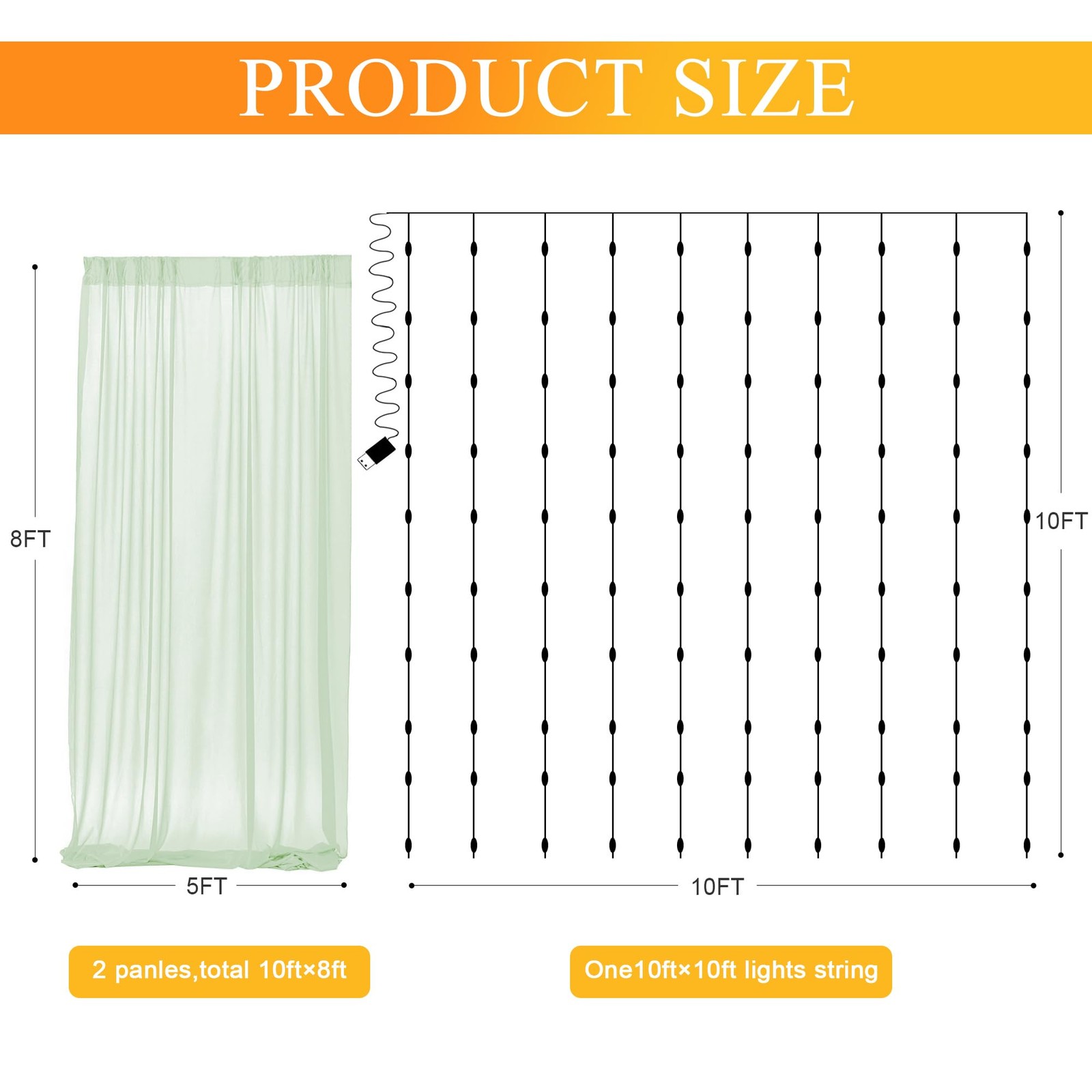 Sage Green Tulle Backdrop Curtains with Lights String 10FT X 8FT Sheer Curtai…