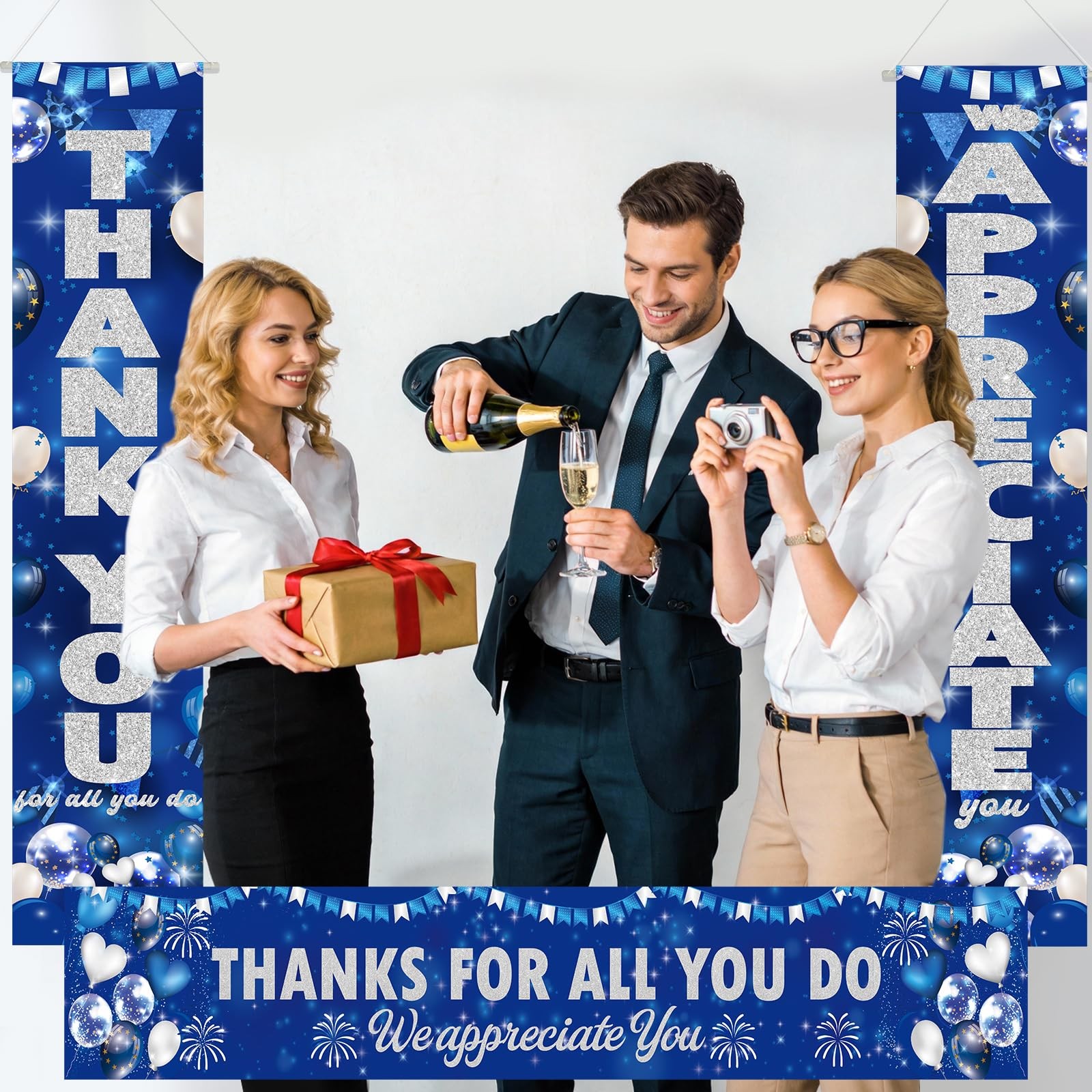 Employee Appreciation Party Decorations Door Banners 3Pcs Blue Thank You Appr…