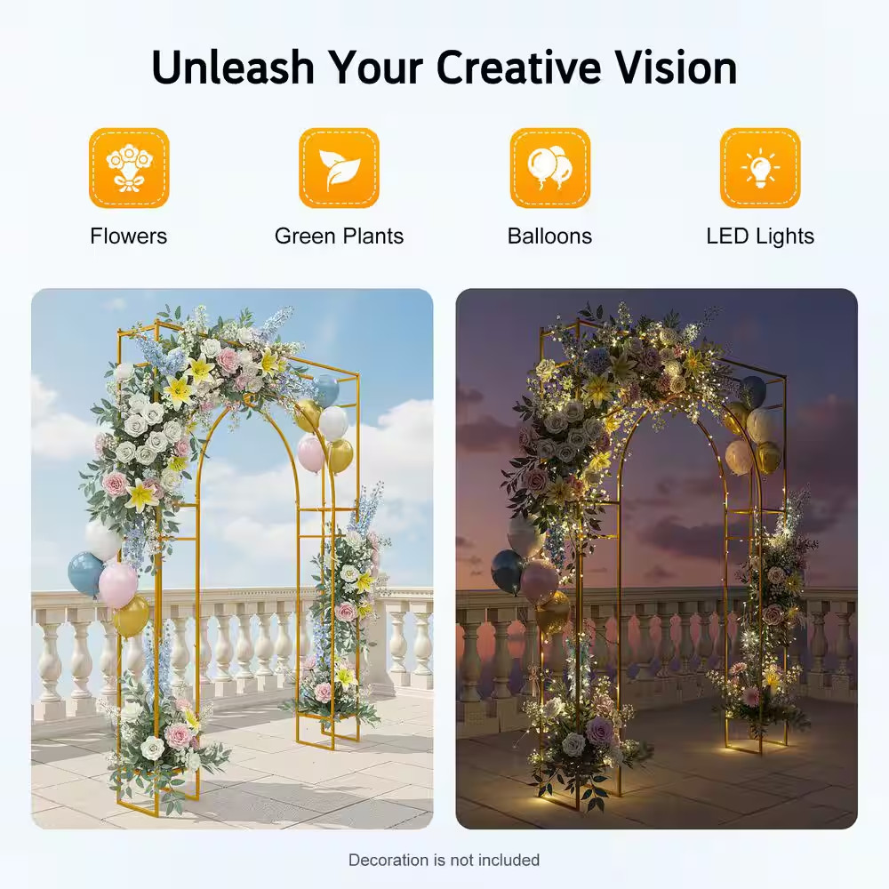 98.4 In. X 70.8 In. Gold Metal Wedding Arch Backdrop Stand Background Decoration