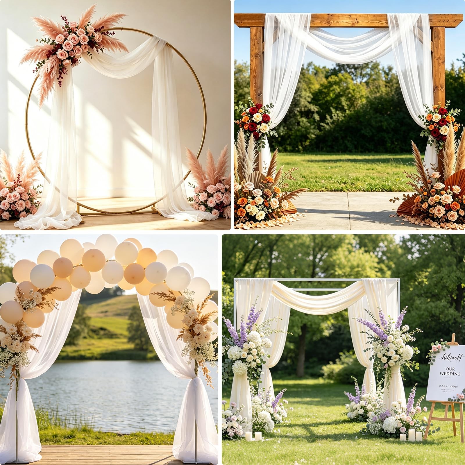 White Wedding Arch Draping Fabric Backdrop 29.5″ X 20FT Sheer 1 Panel,