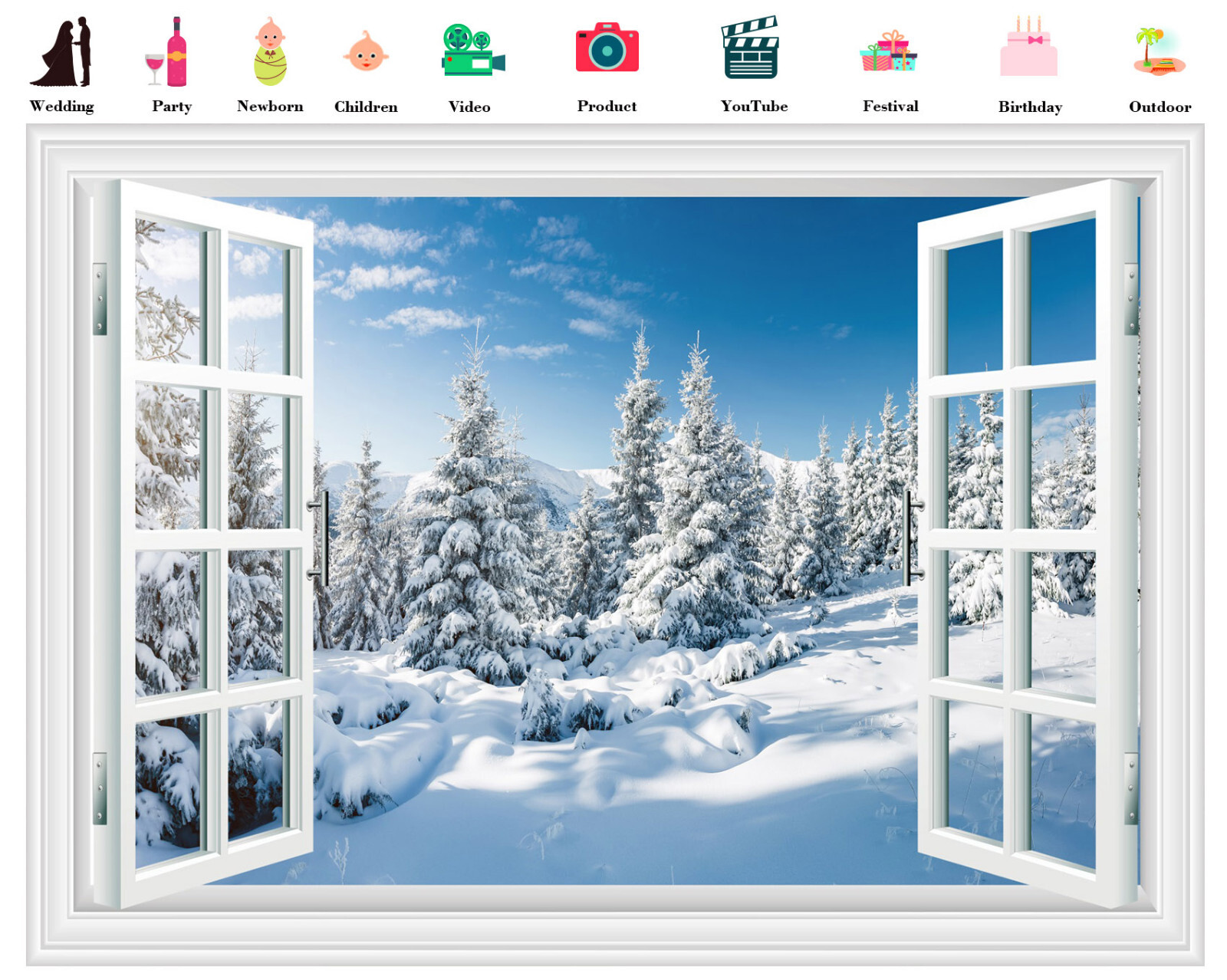 10x8ft Window Winter Forest Nature Landscape Vinyl Backdrop Photo Background