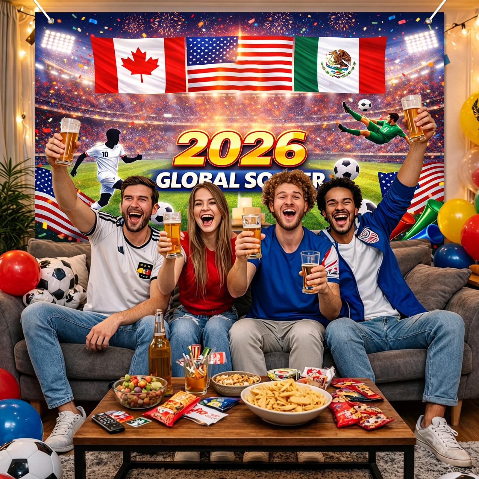 2026 Global Soccer Banner 71×43 Inches Soccer Party Decorations Football Even…