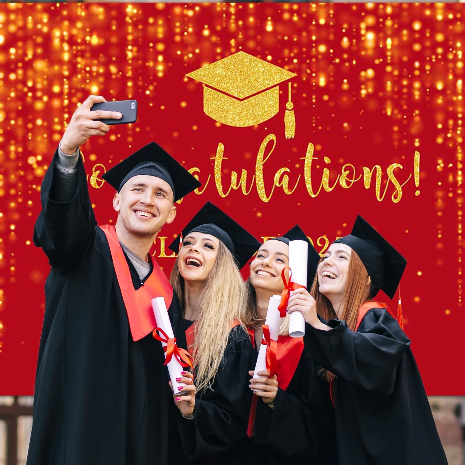Class of 2025 Backdrop Red Gold Glitter Bokeh Graduation Party Background 202…