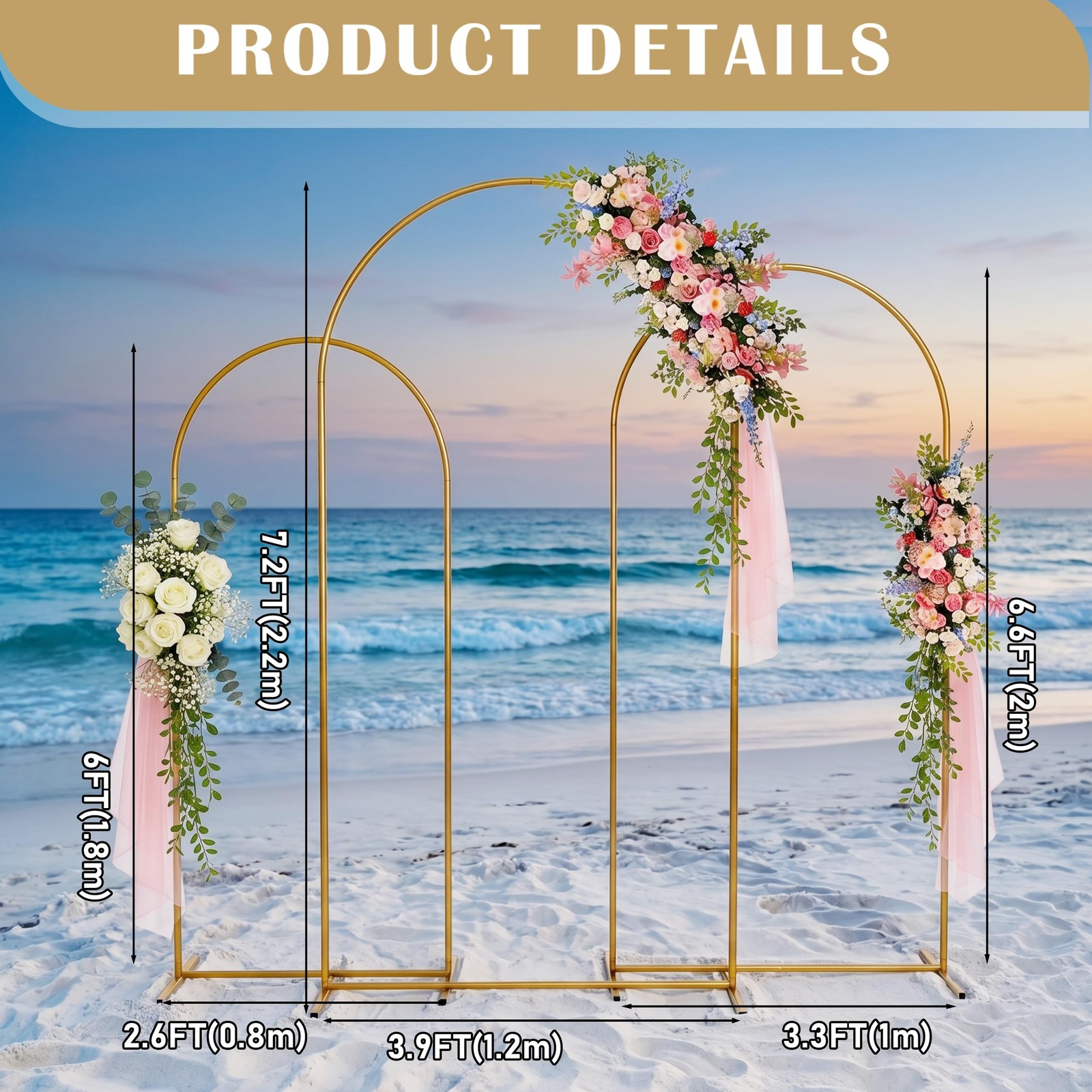 Metal Arch Backdrop Stand 7.2FT+6.6FT+6FT: Wedding Arch Frame for Ceremony Ba…