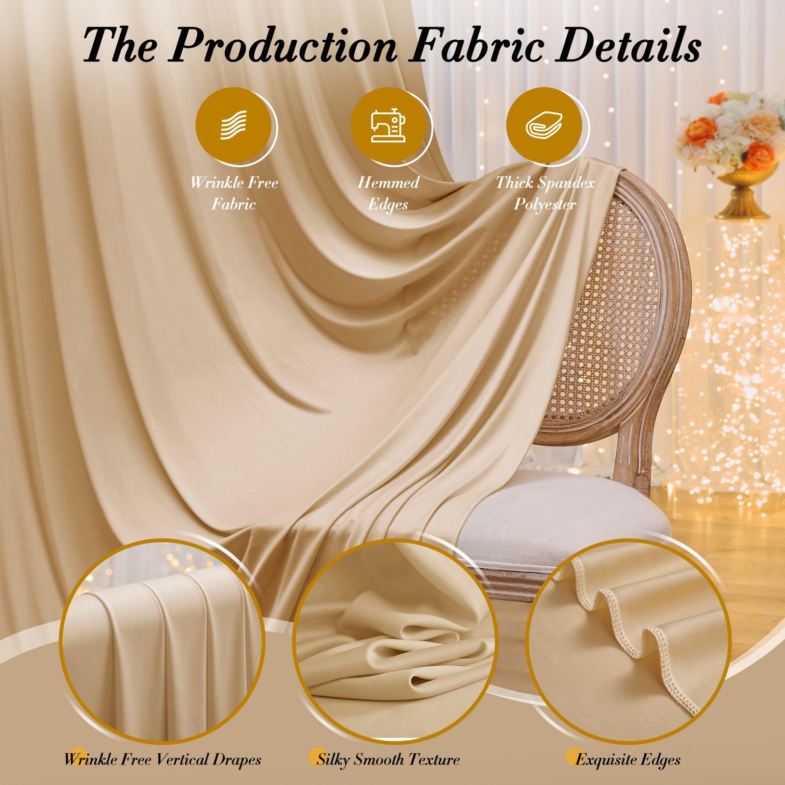 50 ft x 10 Wrinkle Free Champagne 5′(W) x 10′(H), 10 panels,