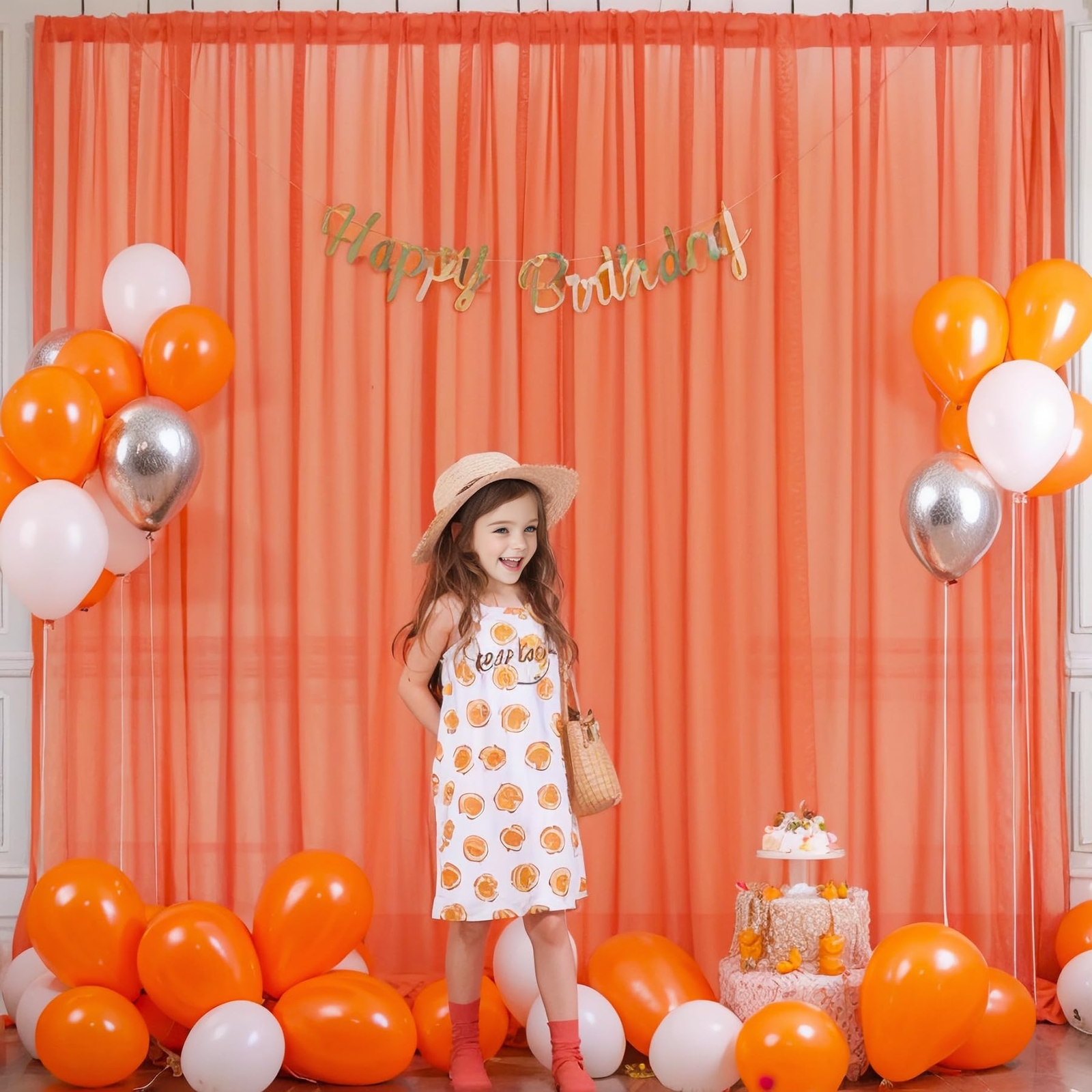 10ft x 10ft Orange Chiffon Backdrop Curtains Wrinkle-Free Sheer Fabric