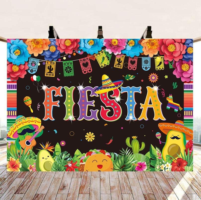 Mexican Fiesta Backdrop Party Decorations 7x5FT 7x5FT, Multicolor