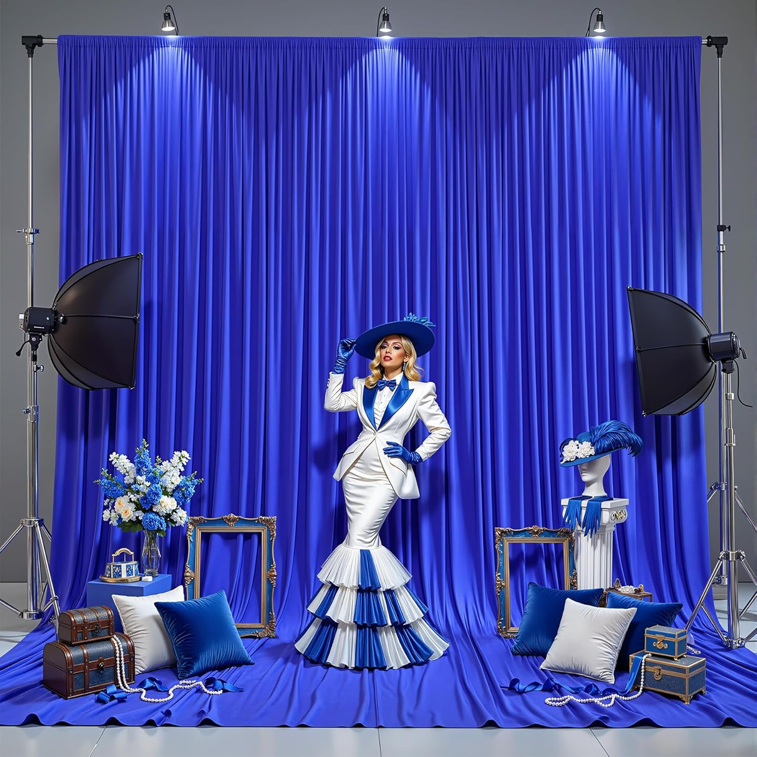 40Ft×12Ft Royal Blue Backdrop Curtain for Wedding Parties, Wrinkle Free Polyeste