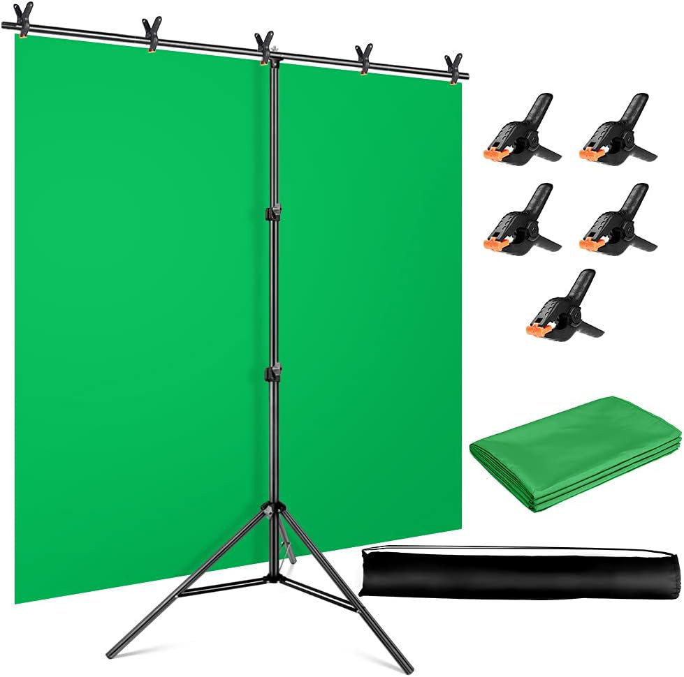 YAYOYA Green Screen Backdrop with Stand Kit 5×6.5ft, Portable Chromakey Green 5