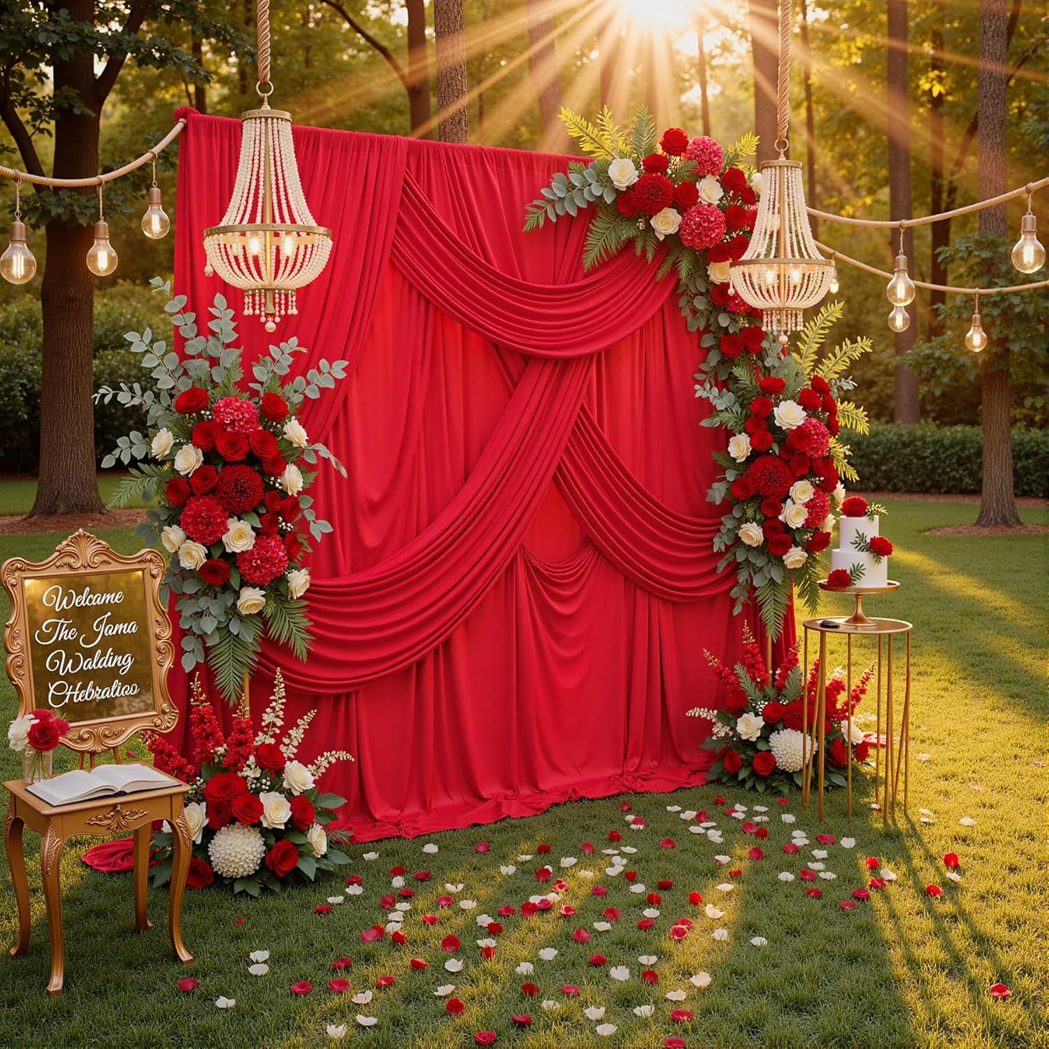 40Ft X 10Ft Wrinkle Free Red Backdrop Curtains for Parties, 8 Panels 5X10Ft Silk