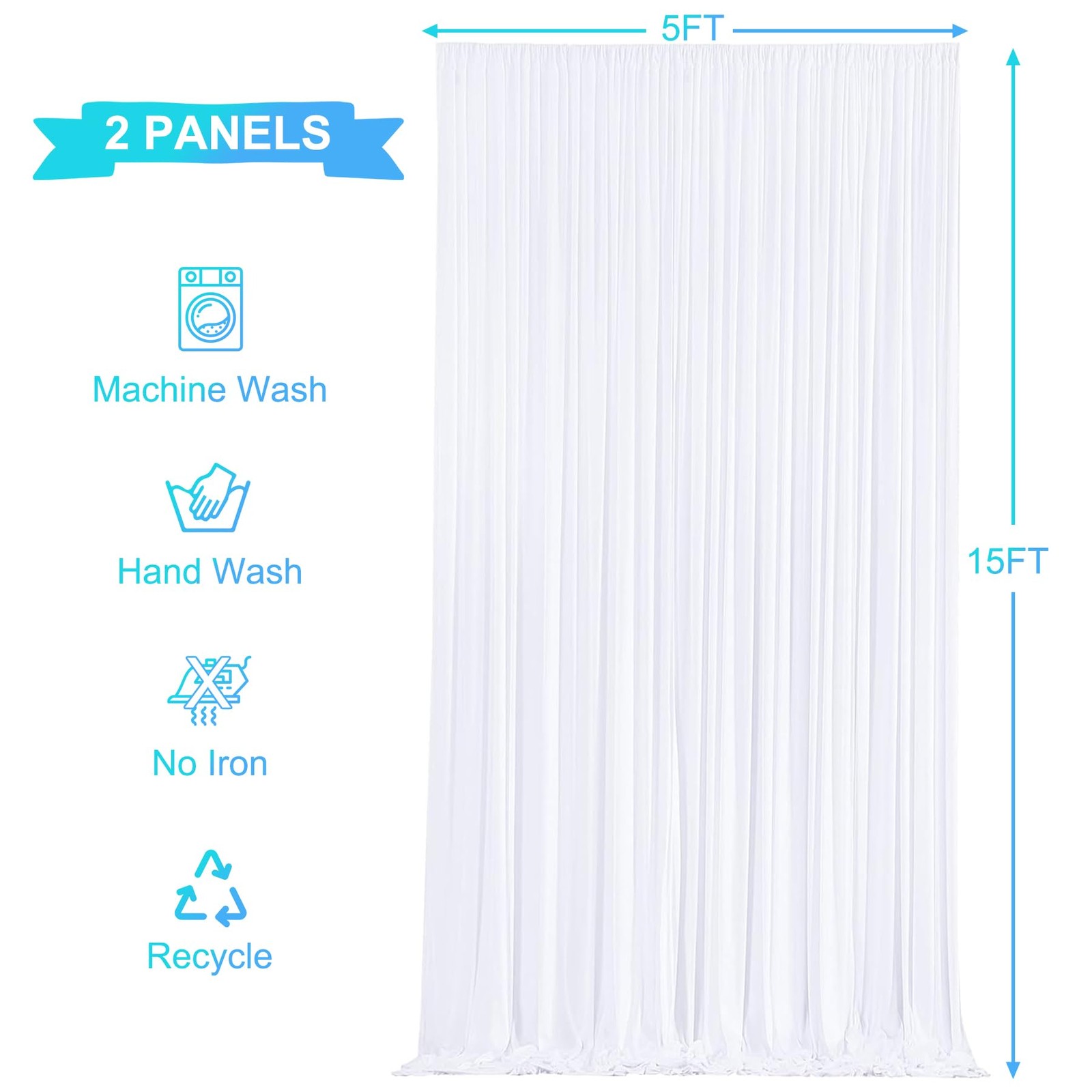 10×15 ft White Wrinkle Free Backdrop Curtains Wedding Party Drapes Cloth