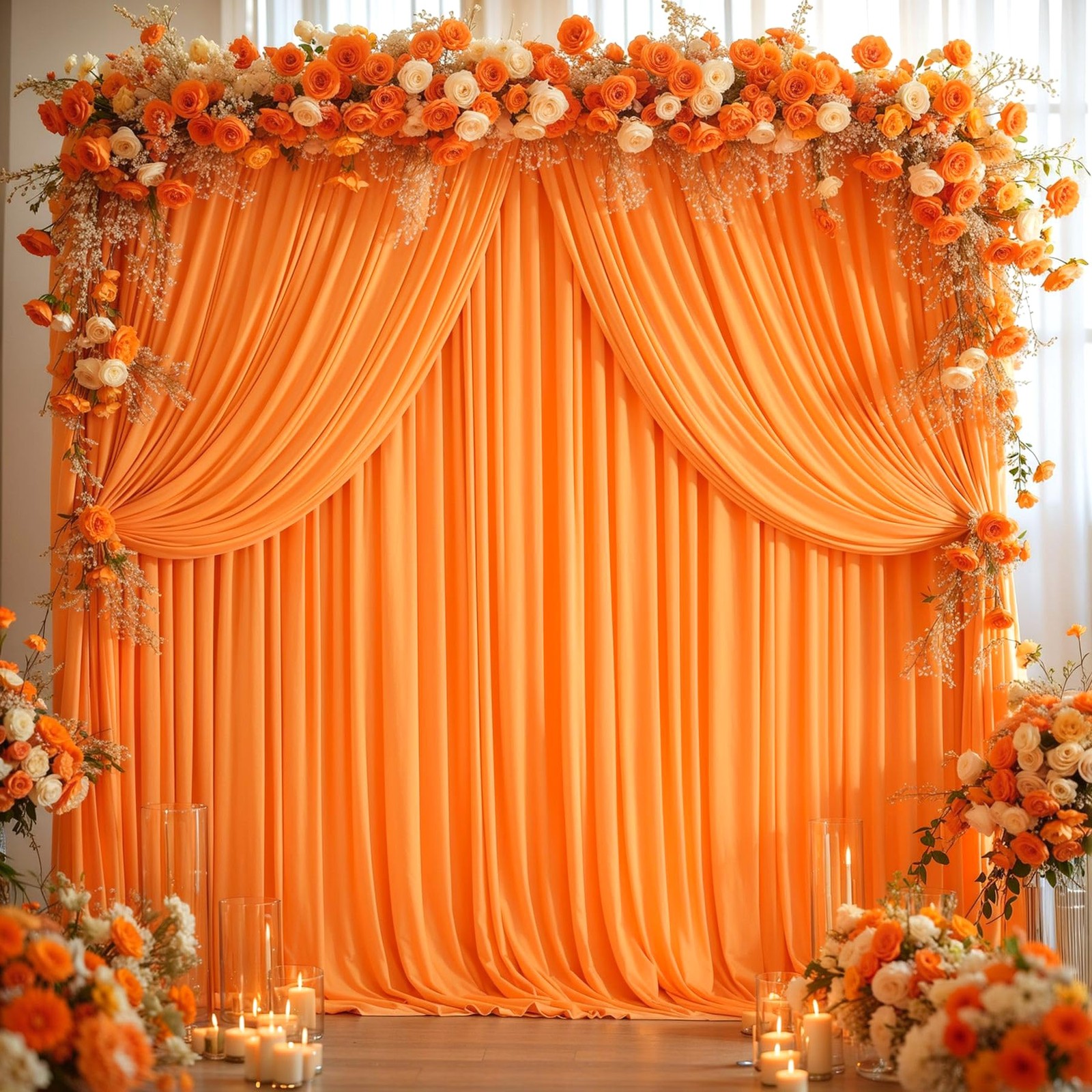 8x10ft Orange Backdrop Curtains Wrinkle Free Polyester Photography 2 PCS