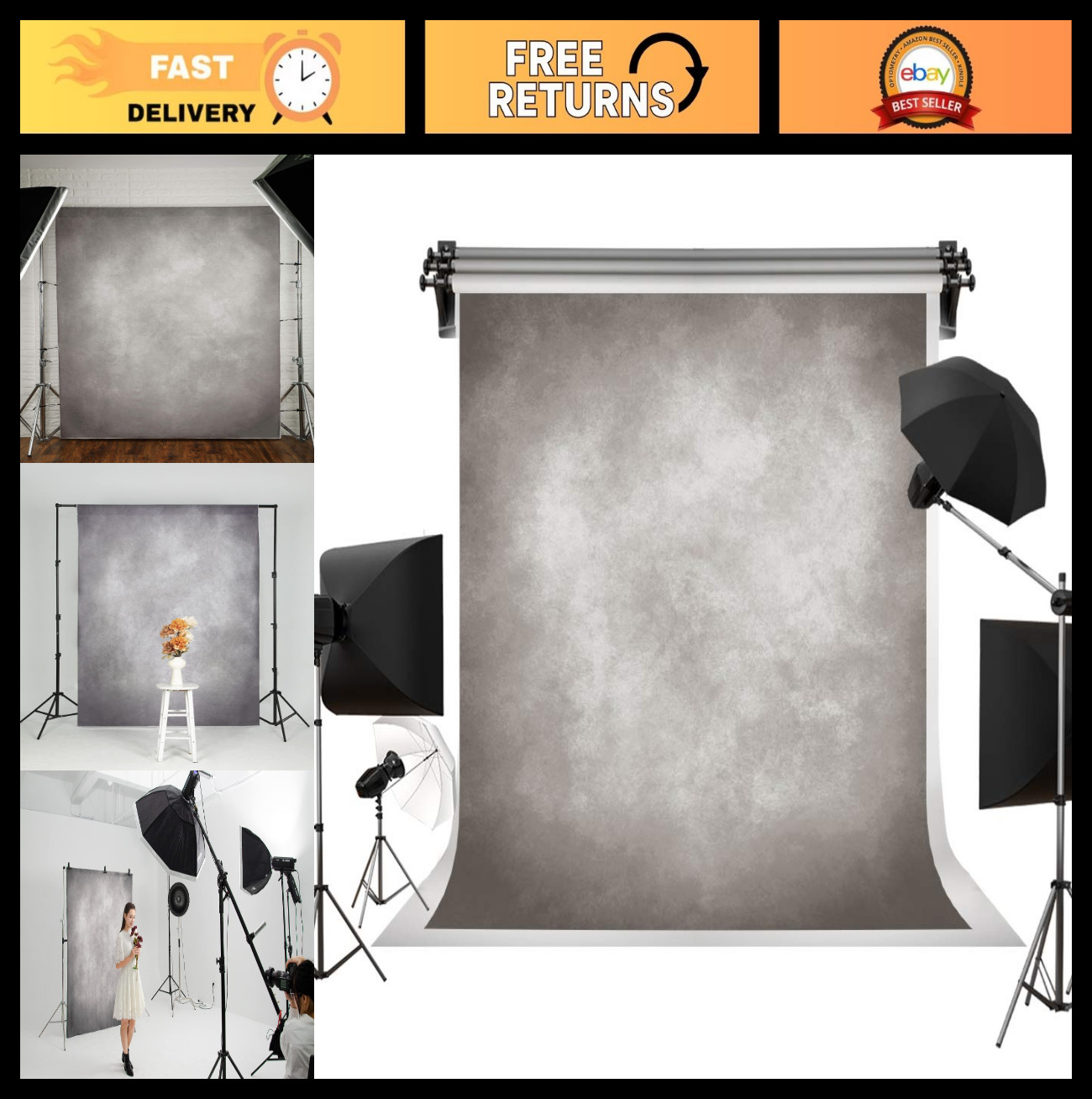 5x7ft Vintage Abstract Grey Photo Backdrop for Portrait Photography Studio