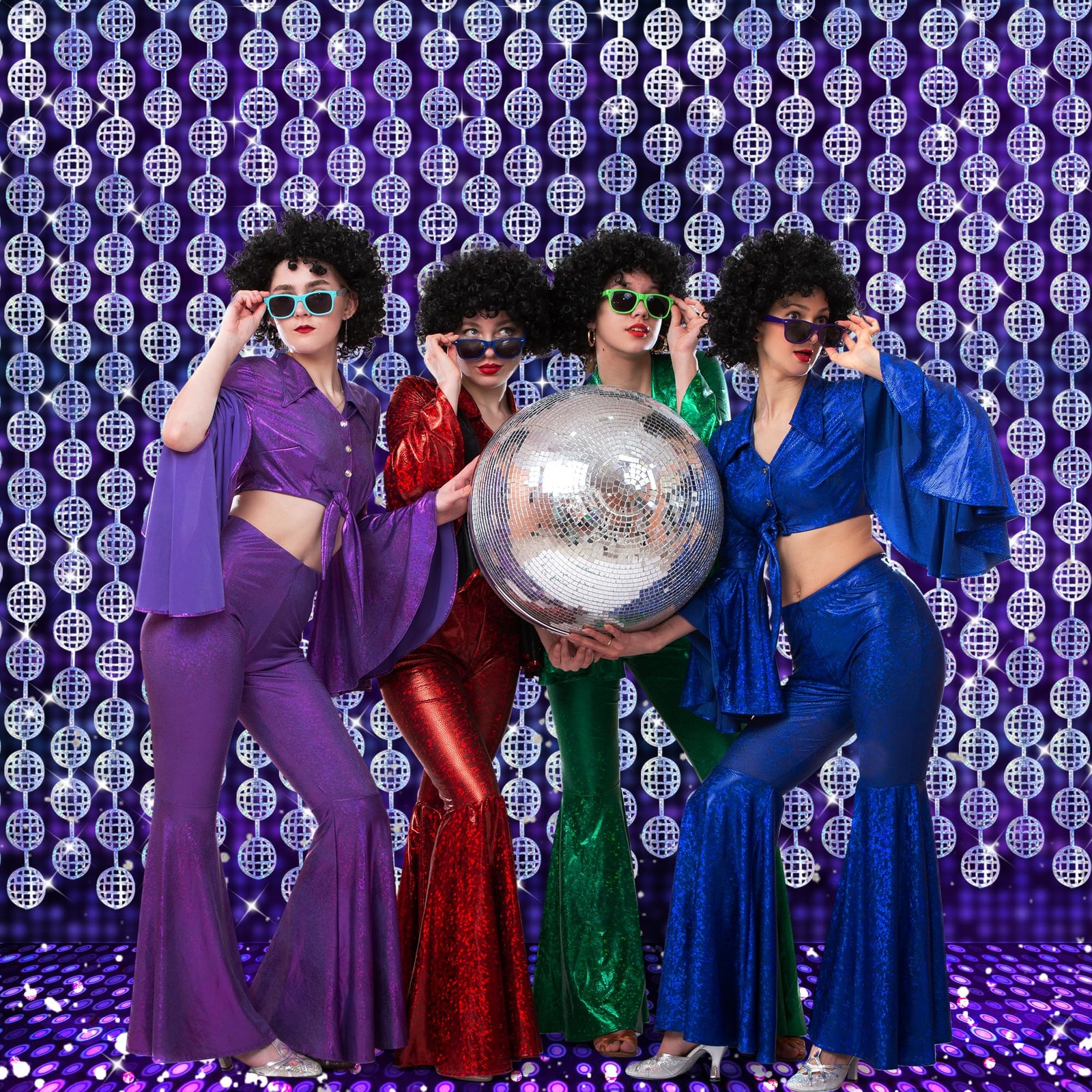 Disco Ball Foil Fringe Curtains 3 Pack Silver Tinsel Backdrop for 70s Party