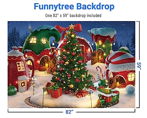 7x5FT Cartoon Christmas Village Photography Backdrop Winter Snow Pine 7’x5′