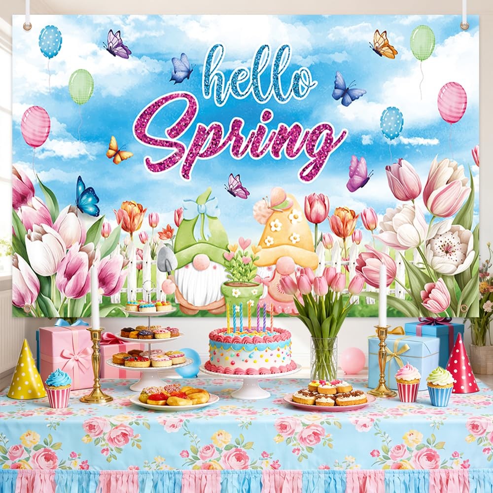 AIBIIN Hello Spring 70.8 x 43.3 inch, Butterfly Flowers, Balloon Pattern