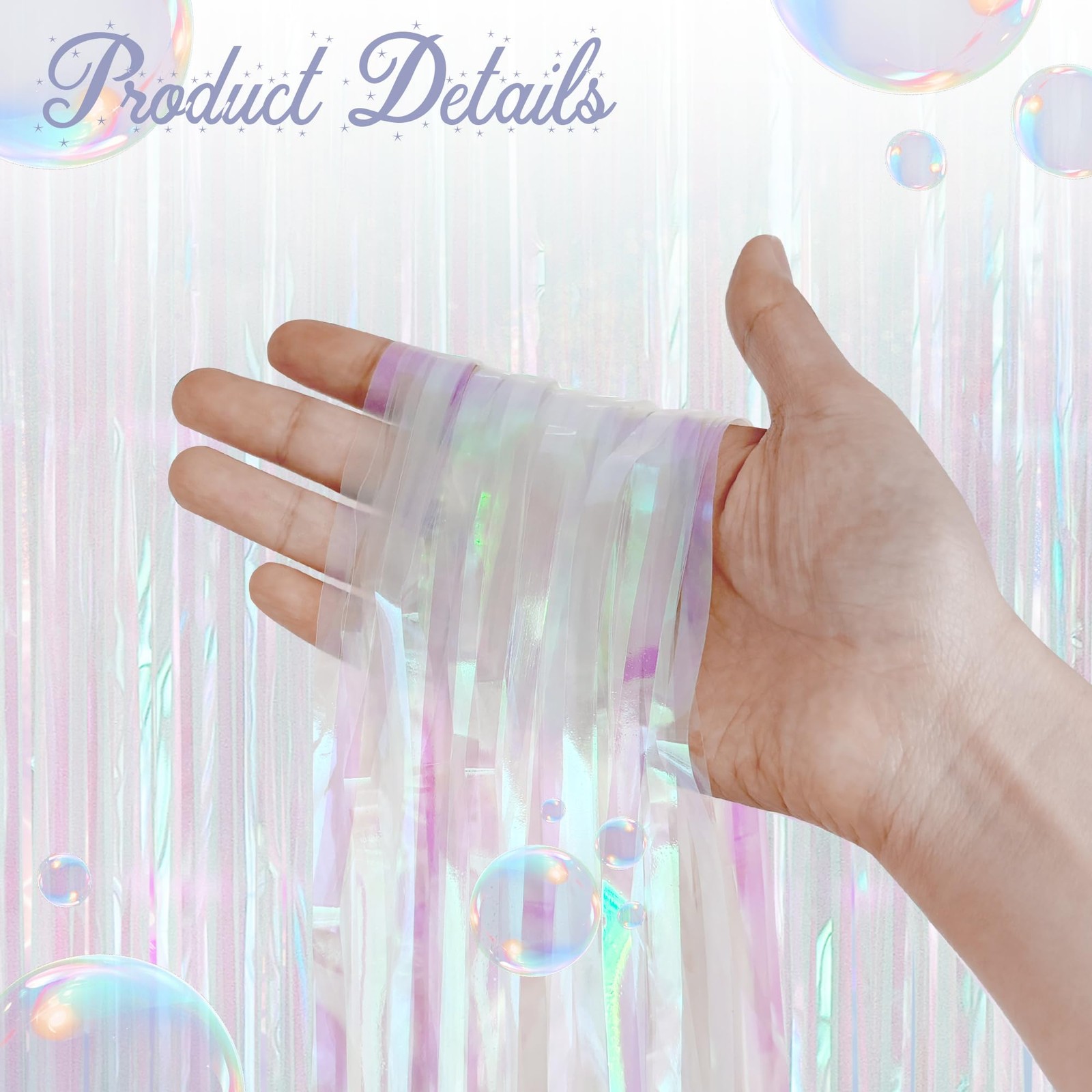 2 Pack White Iridescent Streamers Backdrop, 3.3×6.6ft Foil 2 Pack,