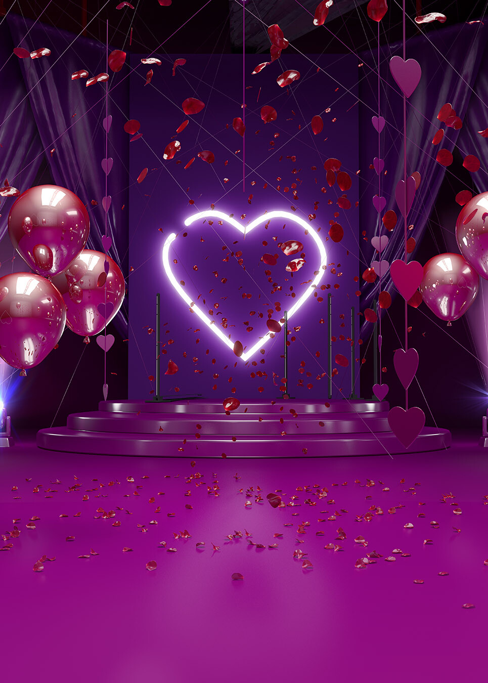 Valentine’s Day Purple Hearts Balloons 8X10FT Vinyl Backdrop Photo Background LB