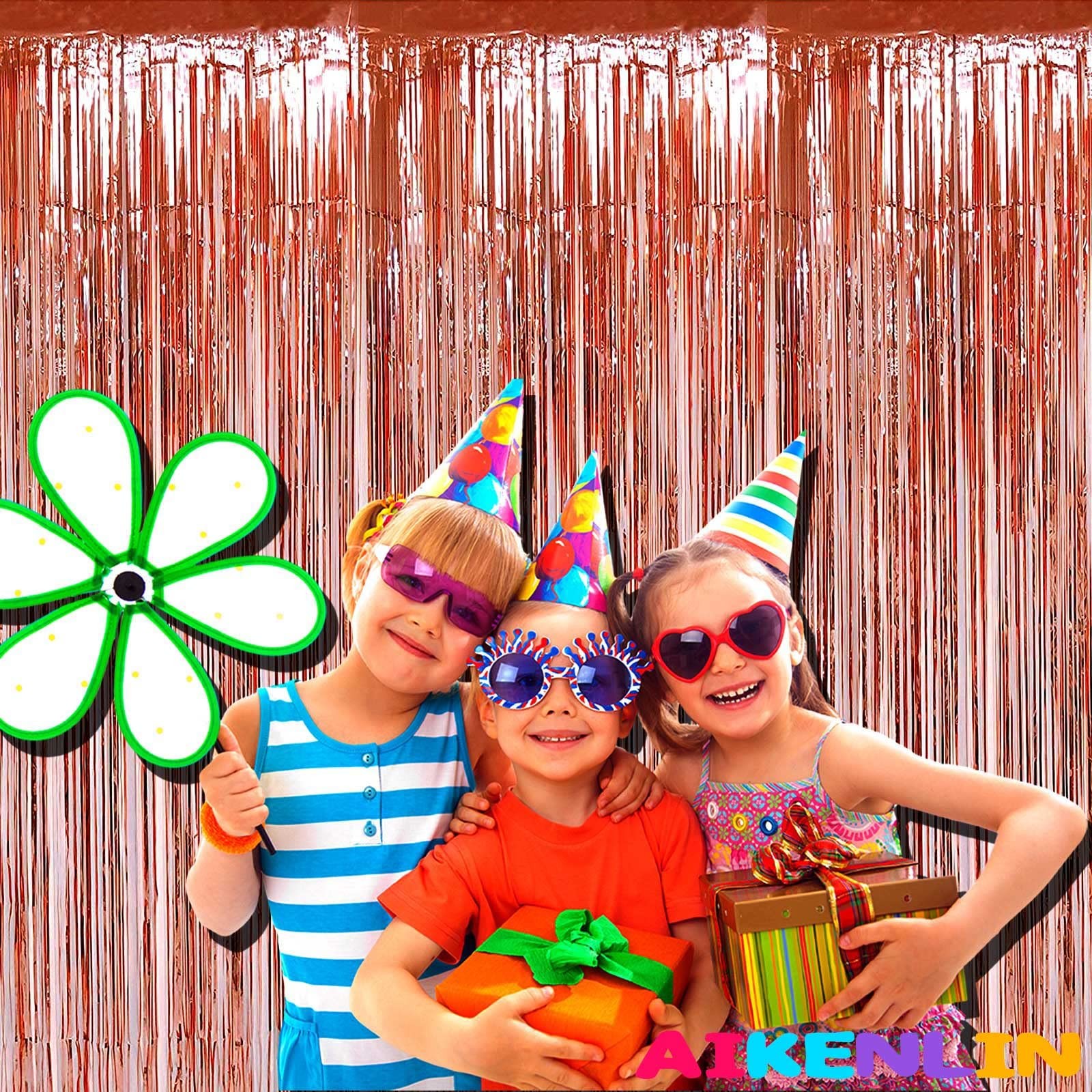 4 PCS 3.2×9.8 FT Rose Gold Foil Fringe Curtain Backdrop Metallic Streamers