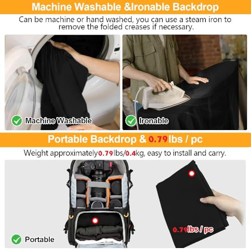 Black Background for Photography, Small Black Photo Backdrop 5×6.5ft