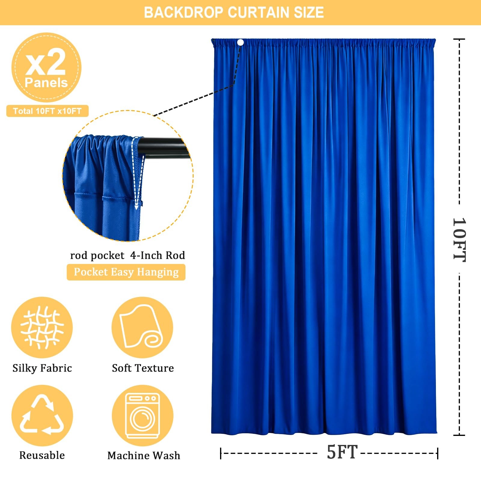 Royal Blue Backdrop Curtain for Wedding, Photo Backdrop Curtain for Bridal Sh…