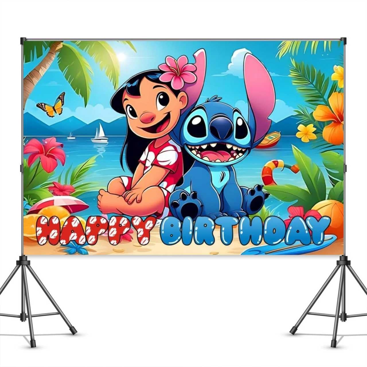 Stitch Movie Birthday Party Decorations, Happy Birthday Banner Backdrop for B…