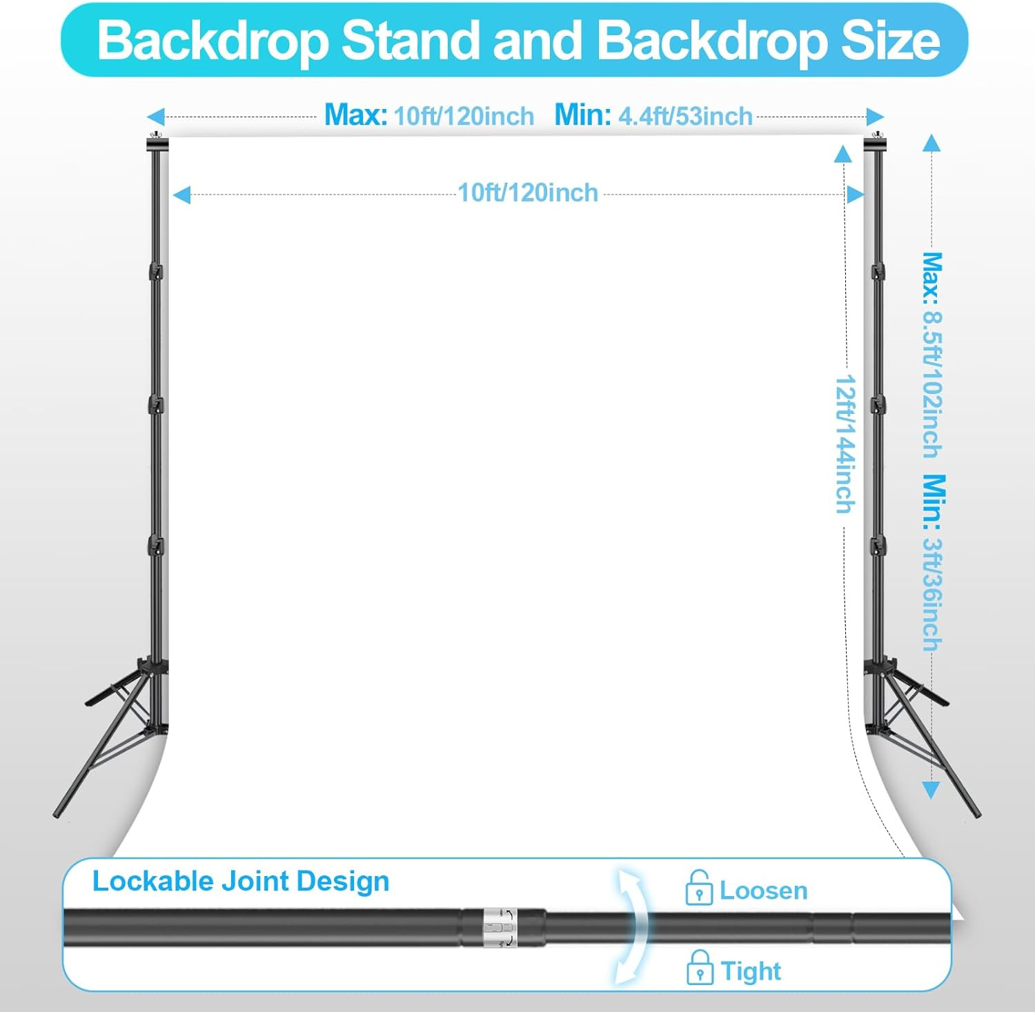 8.5 X 10Ft Background Support System,Professional Photo Backdrop Stand Kit with