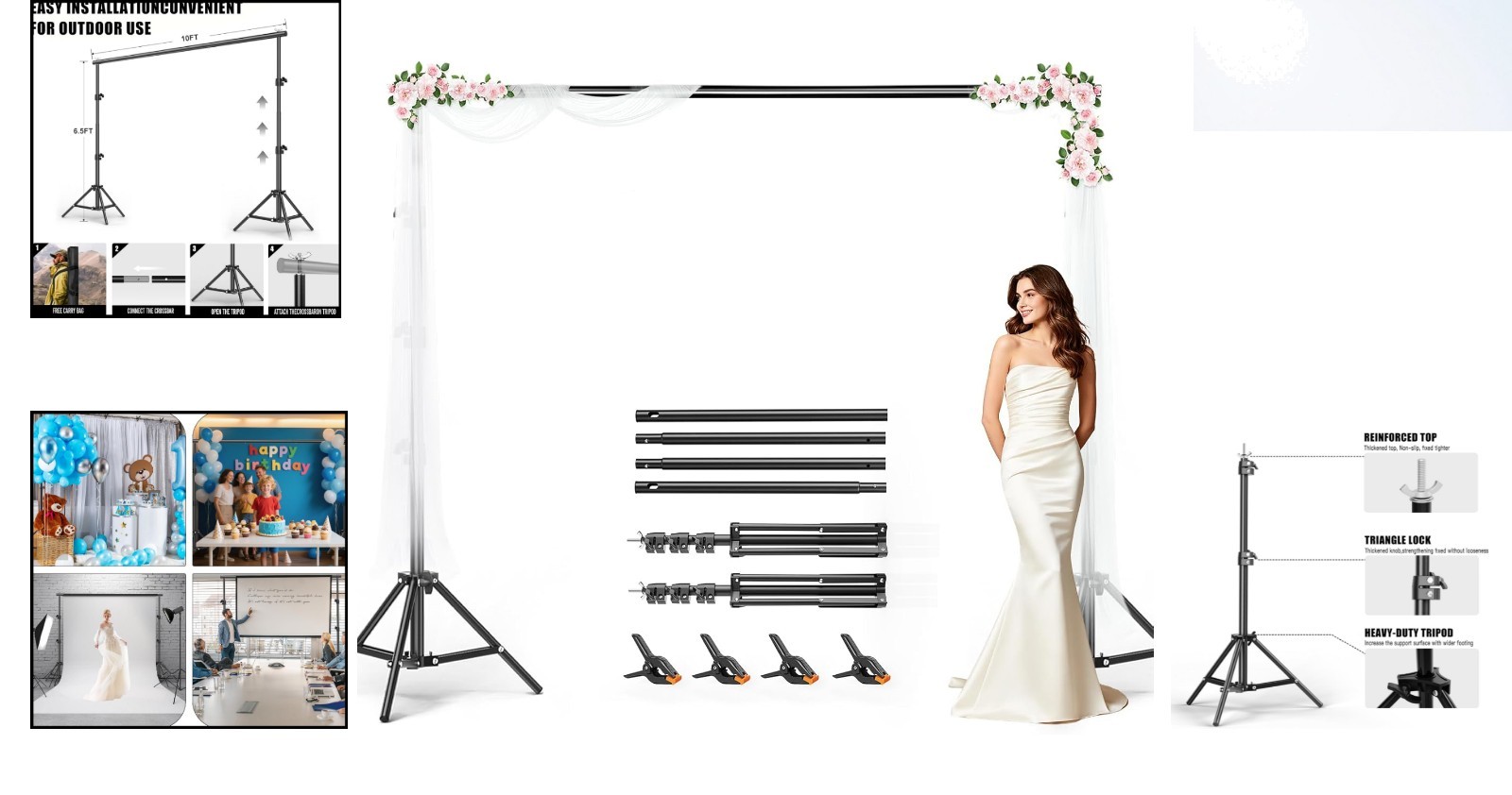 Versatile 6.5×10 FT Backdrop Stand System – Ideal for Photography and Weddings