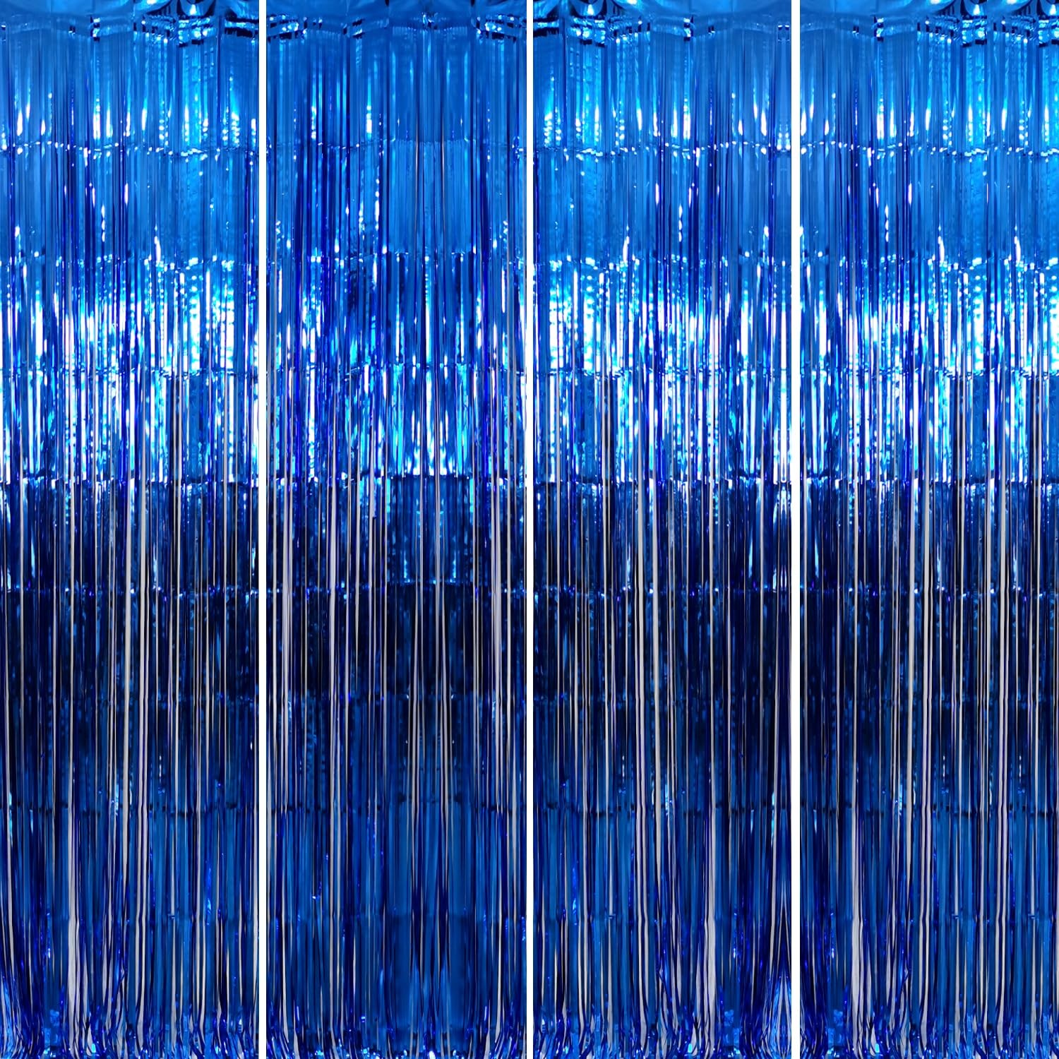 4 Packs Navy Metallic Tinsel Foil Fringe Curtains 3.2 x 9.8 ft Party Backdrop