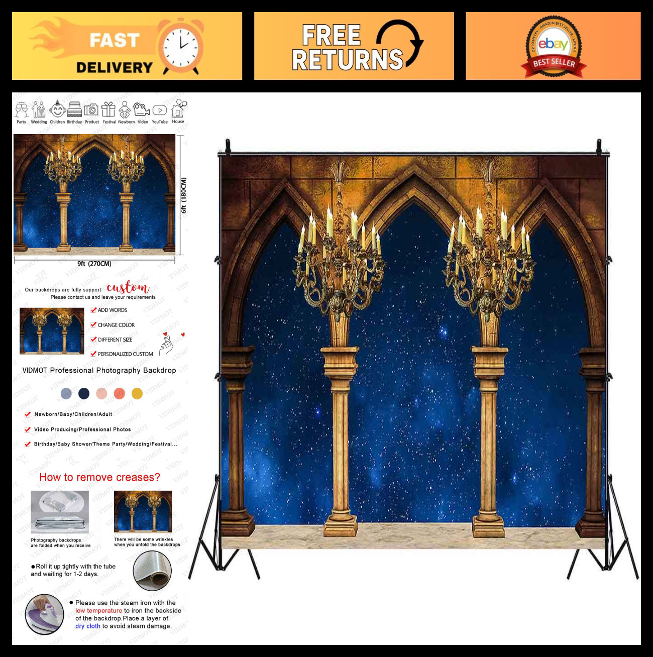 Medieval Palace Pillar Backdrop 9x6ft – Princess Theme Party Photography Decor