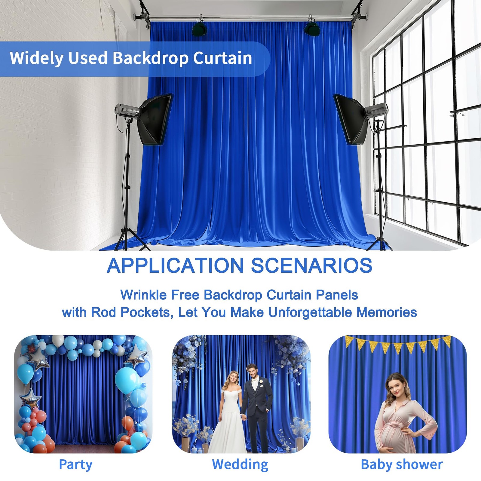 Royal Blue Backdrop Curtain for Wedding, Photo Backdrop Curtain for Bridal Sh…